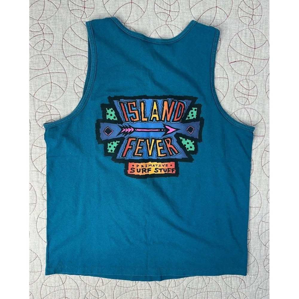 VTG Weekends Beachwear Tank Top‎ 100% Cotton Green Primitive Island Surf USA